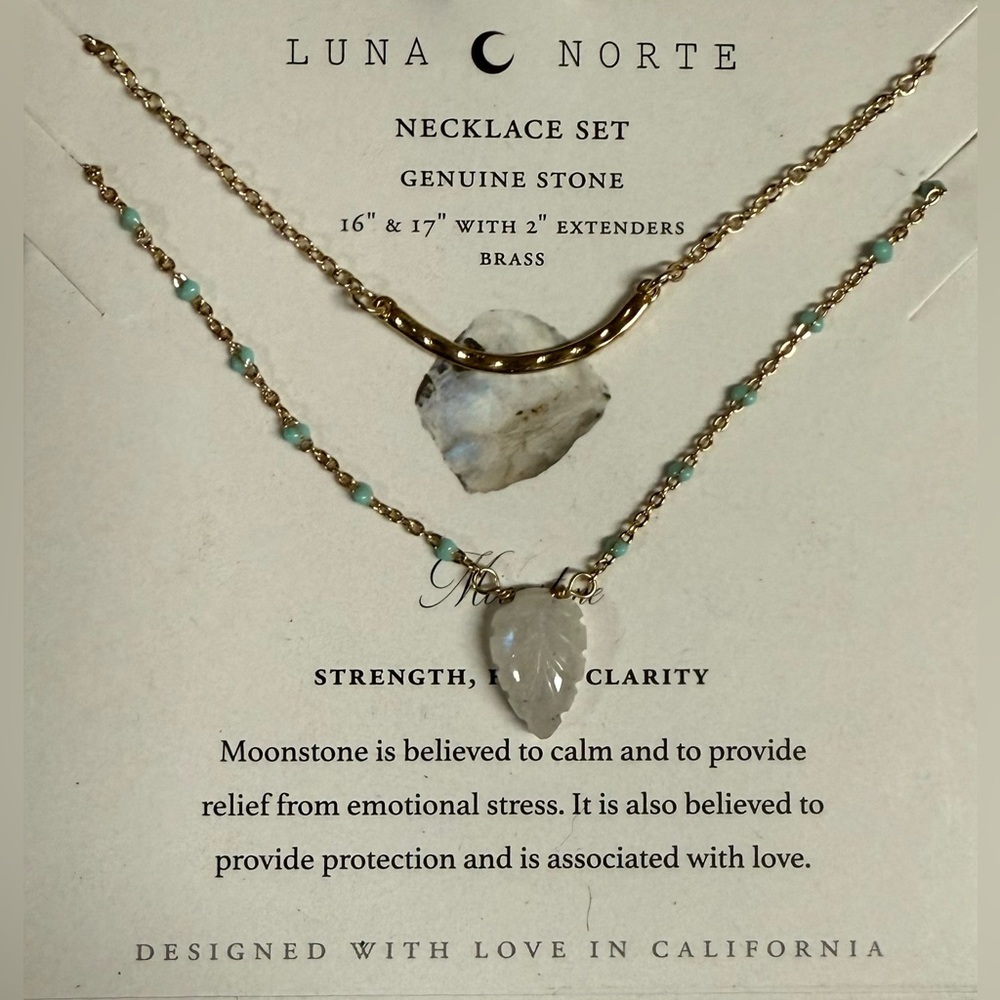 Luna Norte Moonstone Layered Necklace Set | Genuine Gemstone Brass Jewelry - Picture 2 of 3